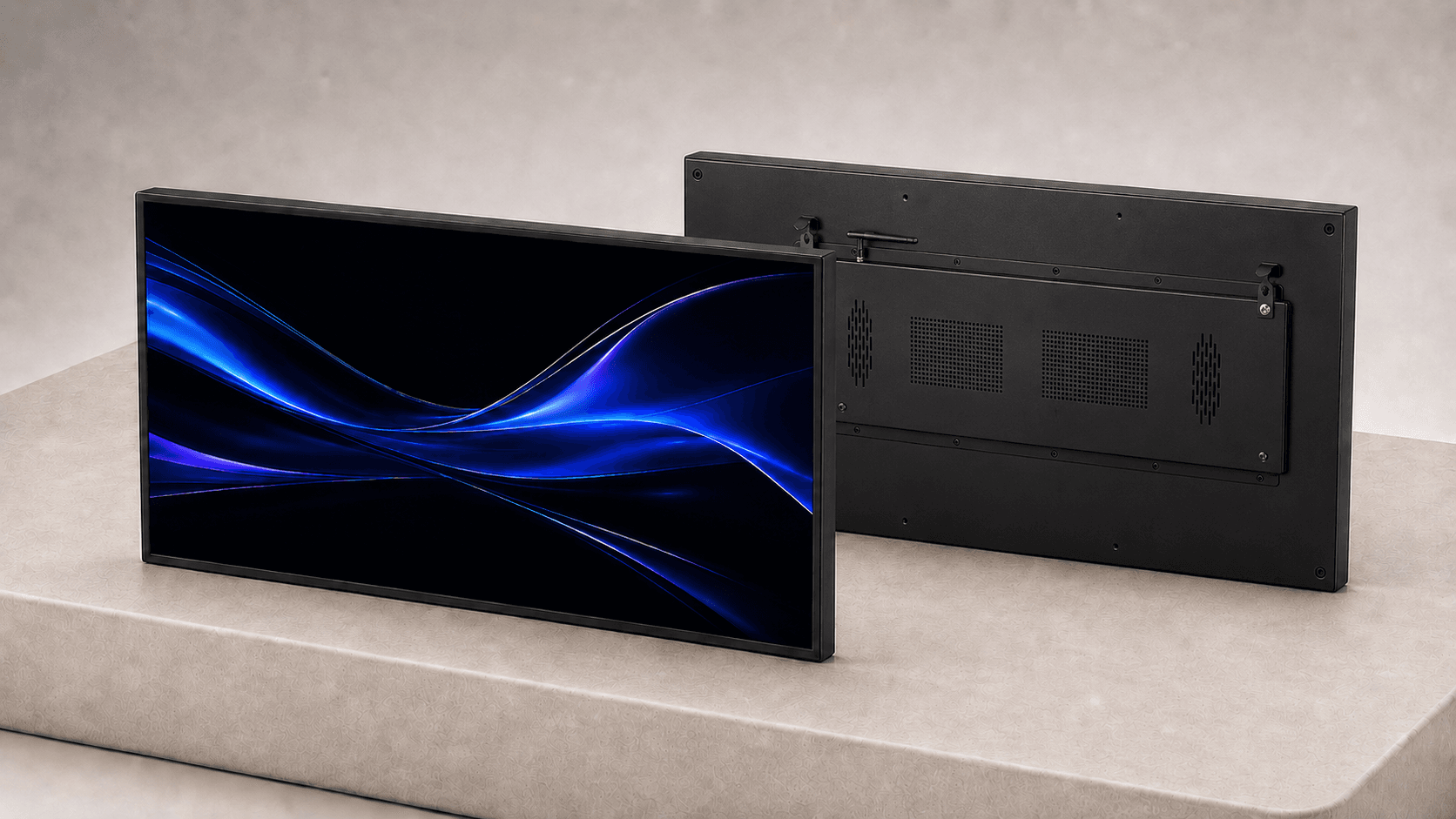 32-inch Stretched Bar LCD Display shown from the front and rear