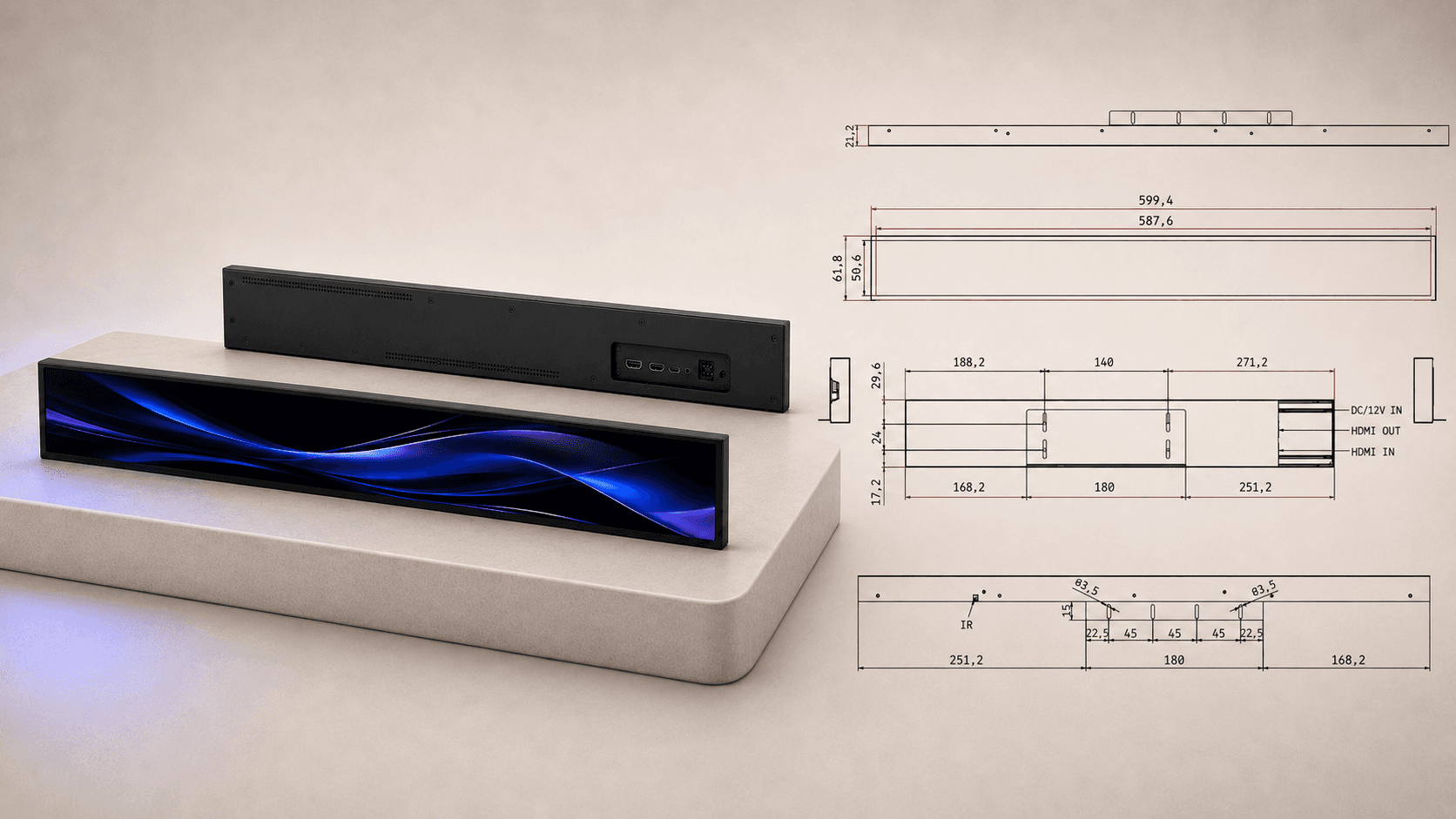 23.1-inch Shelf Display with product dimensions